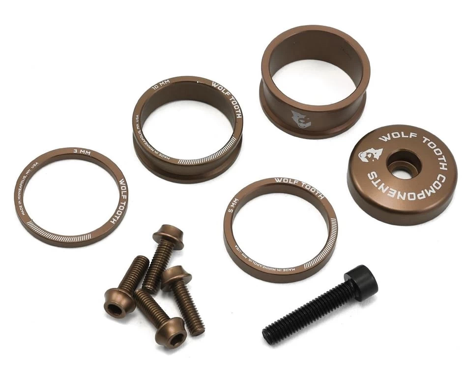Wolf Tooth Components Headset Spacer BlingKit (Espresso) (3, 5, 10, 15mm) (w/ Bottle Cage Bolts) 1 Wolf Tooth Components Headset Spacer BlingKit (Espresso) (3, 5, 10, 15mm) (w/ Bottle Cage Bolts)