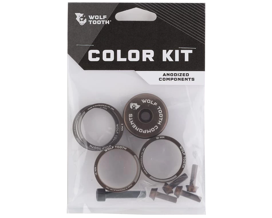 Wolf Tooth Components Headset Spacer BlingKit (Espresso) (3, 5, 10, 15mm) (w/ Bottle Cage Bolts) 2 Wolf Tooth Components Headset Spacer BlingKit (Espresso) (3, 5, 10, 15mm) (w/ Bottle Cage Bolts) - Image 2